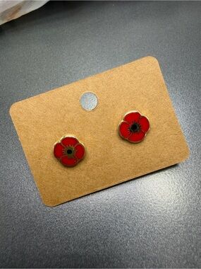 Cloisonné Red Poppy Flower Stud Earrings